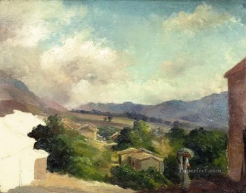  camille - mountain landscape at saint thomas antilles unfinished Camille Pissarro